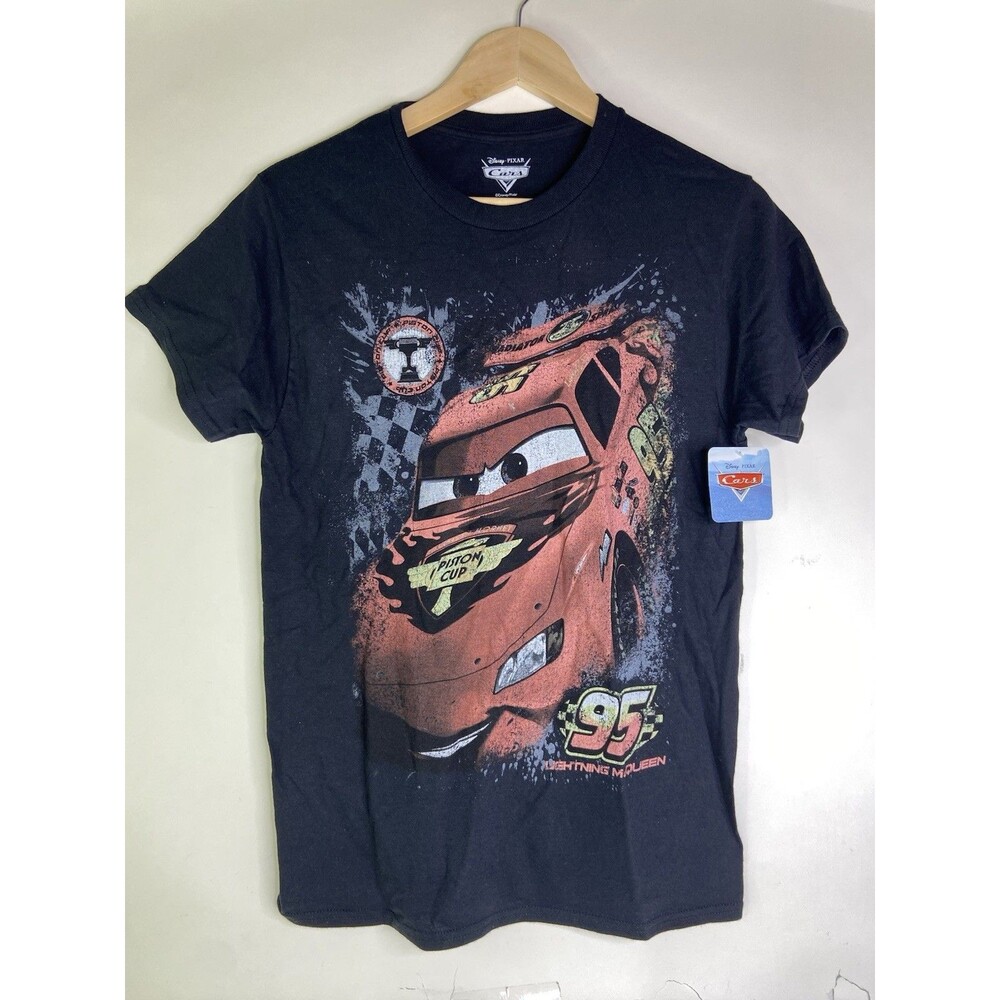 Disney Pixar Cars Lightning McQueen Black Short Sleeve Tee T-Shirt Mens Size S